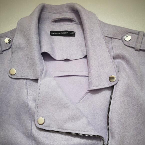 Amanda Green Ladies Size Large Off Set Zip Closure Lilac Bomber Jacket - Picture 10 of 13
